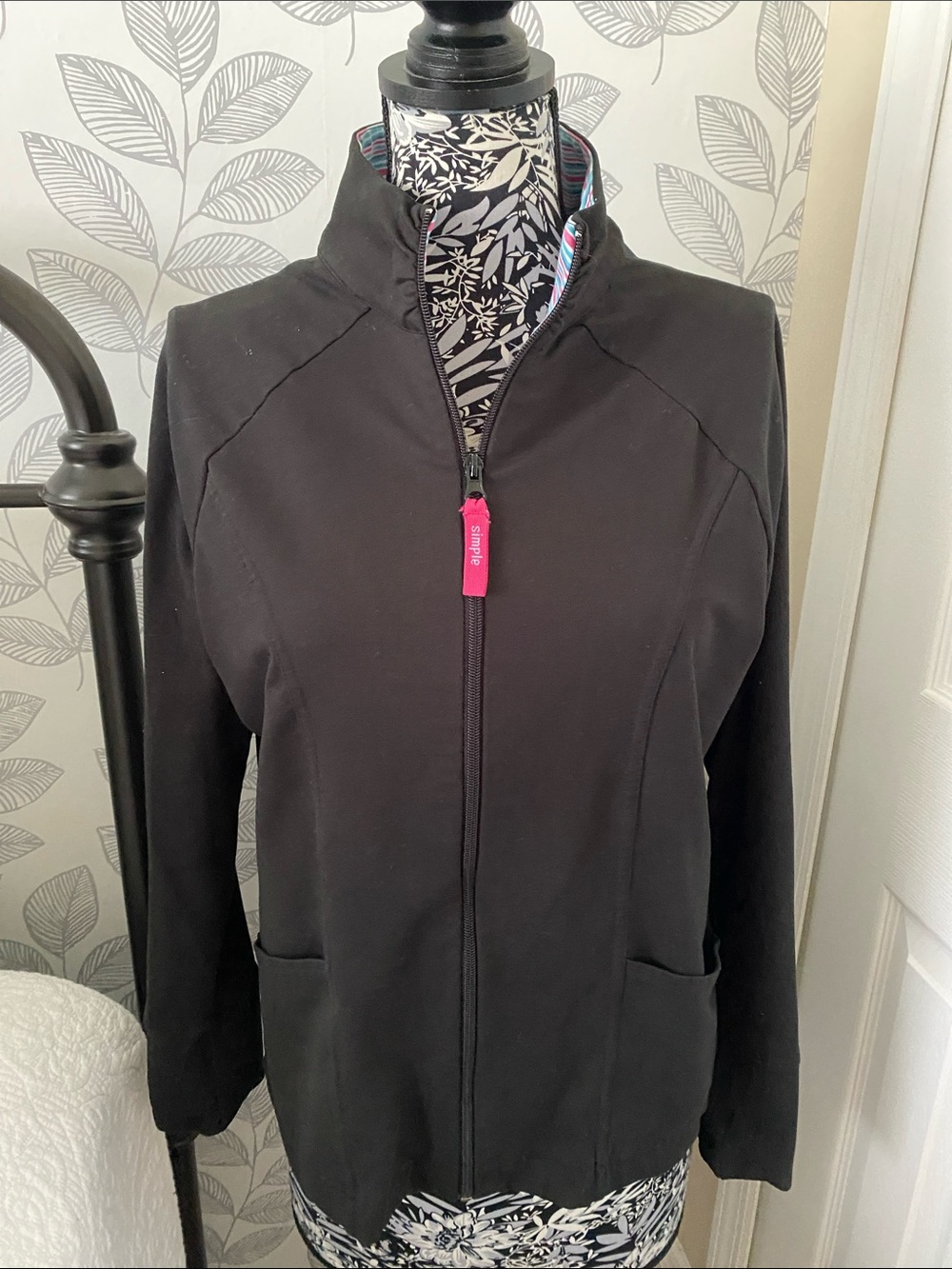 Fresh Produce black zip front jacket with mock neck and side pockets